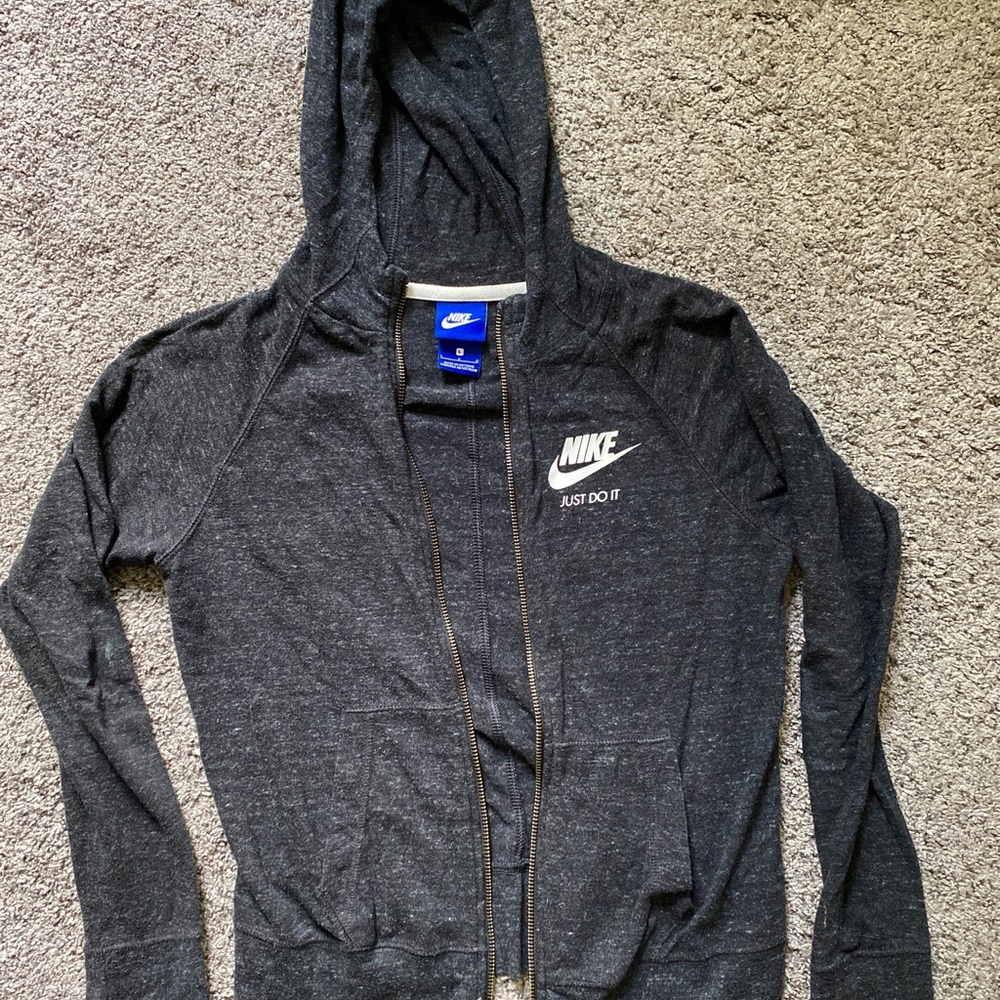 Nike Women's Dark Charcoal Zip Hoodie with 'Just Do It' Logo